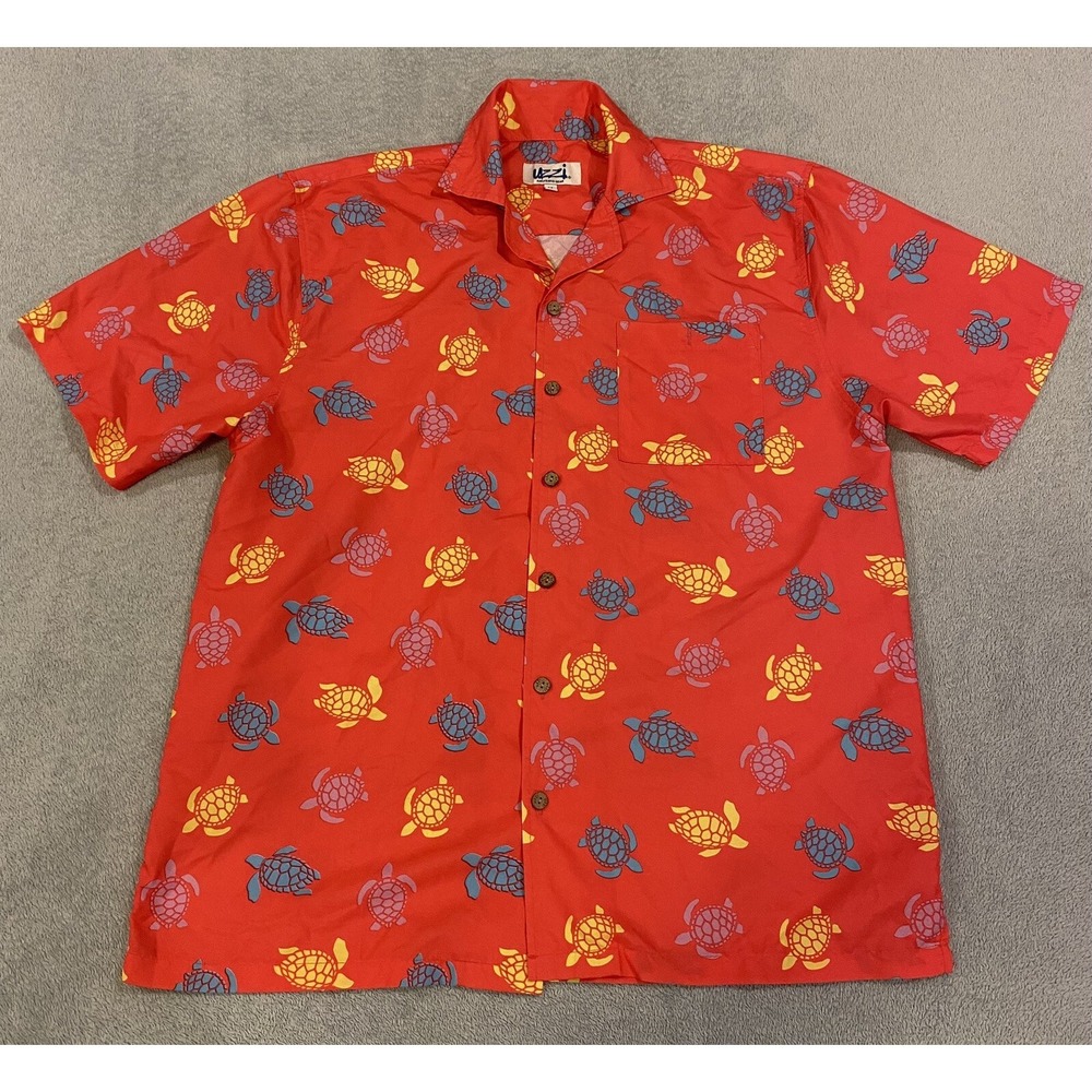 Uzzi Amphibious Gear Hawaiian Shirt Mens Medium  Short Sleeve Red Blue Turtles M